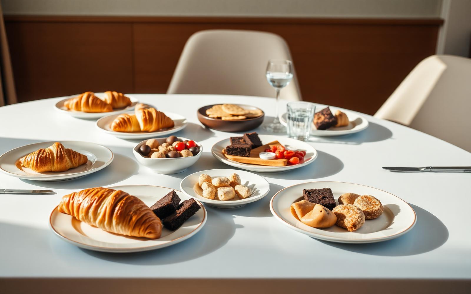 Homemade lunch plates, charcuterie and desserts set out on an office conference table